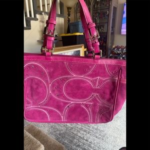 Beautiful hot pink suede COACH bag with stones -EUC